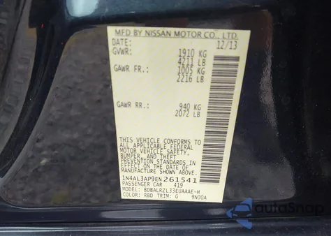 2014 Nissan Altima 2.5 S from USA, damaged, VIN 1N4AL3AP9EN261541